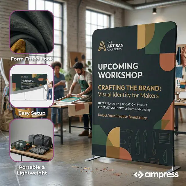 Alt view image 5 of 6 - Custom Tension Fabric Backdrop, 2.2 W x 7.8 H ft, Banner Only, Add Design to This Portable Double-Sided Stretch Polyester Display, Ideal for Trade Shows, Weddings, and Events