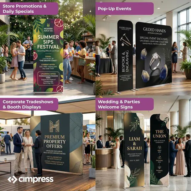 Alt view image 6 of 6 - Custom Tension Fabric Backdrop, 2.2 W x 7.8 H ft, Banner Only, Add Design to This Portable Double-Sided Stretch Polyester Display, Ideal for Trade Shows, Weddings, and Events