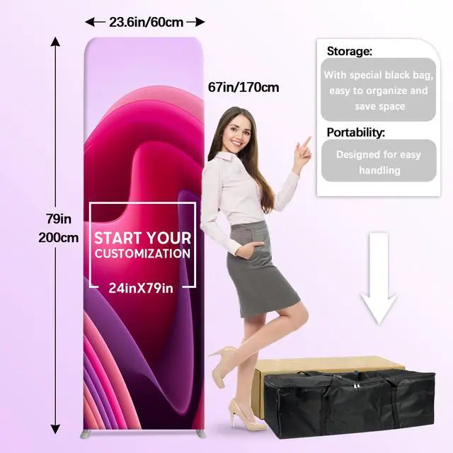 Alt view image 3 of 7 - Custom Rectangle Trade Show Display Tension Fabric for Backdrop Frame and Banner Set - Double-Sided Printing 24 x 79