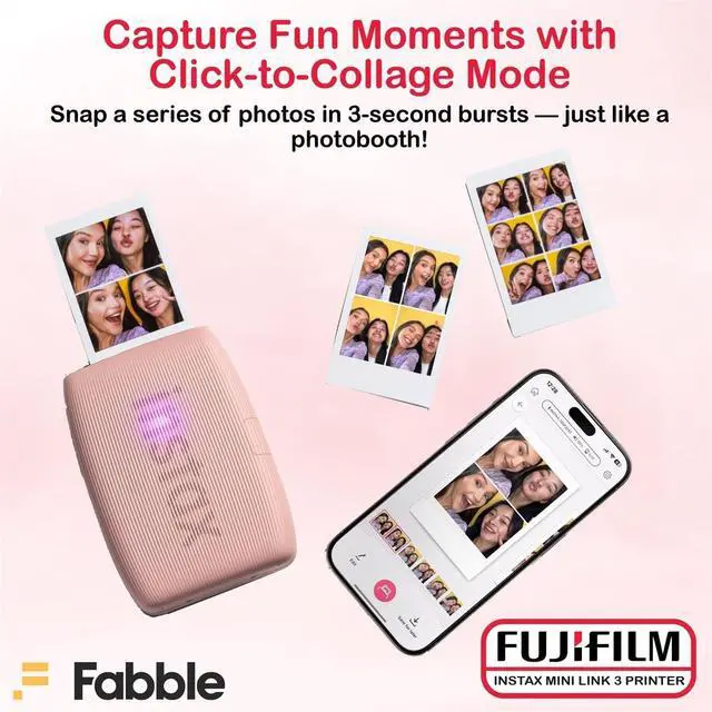 Alt view image 6 of 7 - INSTAX Mini Link 3 Smartphone Printer with INSTAX Mini Instant Film and Sunshine Microfiber Cleaning Cloth... (2 Twin Pack (40 Sheets), Rose Pink)