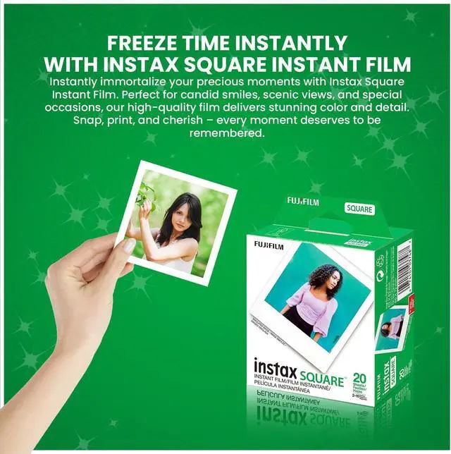 Alt view image 3 of 7 - Instax Square Instant Film with USB and PixiBytes Microfiber Cleaning Cloth... (8 x Twin Packs)