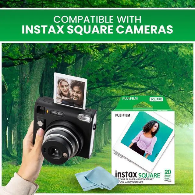 Alt view image 6 of 7 - Instax Square Instant Film with USB and PixiBytes Microfiber Cleaning Cloth... (8 x Twin Packs)