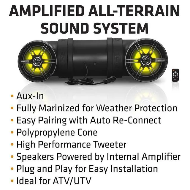 Alt view image 3 of 7 - BTB6L ATV UTV Sound System - 6.5 Inch Speakers, 1 Inch Tweeters, Full Range, IPX5 Weatherproof, Bluetooth, Built-in Amplifier, Multicolor Illumination, Golf Cart Compatible