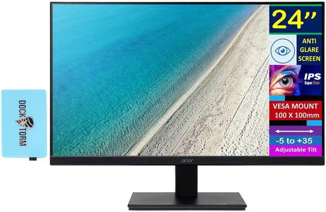 Main image of 24" FHD IPS Monitor with 4 ms Response Time, Anti-Glare, Adaptive Sync, Integrated Speakers, VESA Mount (100x100mm) & Dockztorm USB Port Expander, VGA, HDMI, Black Color