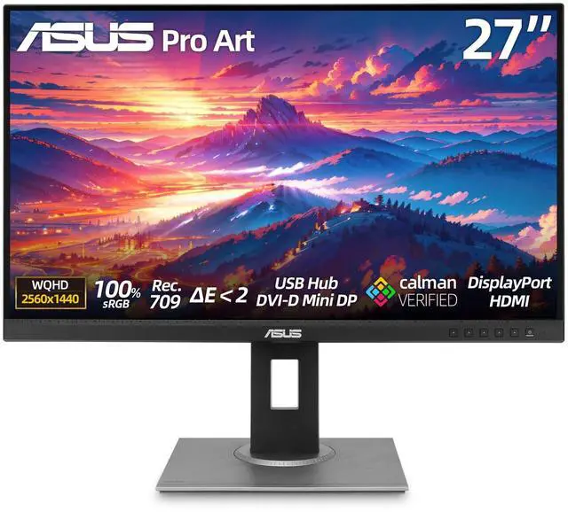 Main image of 27" ProArt Display Monitor, WQHD (2560 x 1440), 100% sRGB/Rec. 709, Calman Verified, E<2, DisplayPort/HDMI/USB Hub/DVI-D Mini DP, Eye Care, Professional Monitor for Photo Video Editing