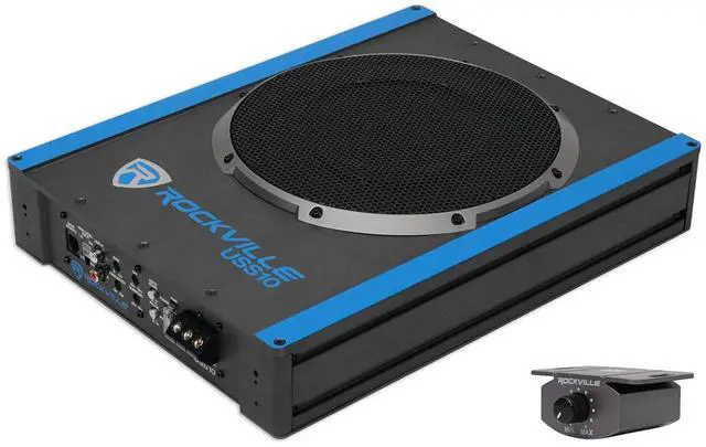 Main image of USS10 10" Slim Under-Seat Active Powered Car/Truck Subwoofer | 800W Peak / 200W RMS, Bass Knob, CEA-2006 Compliant, RCA and High Level Inputs, Auto Turn-On, Built-In Amp, 2.9" Profile