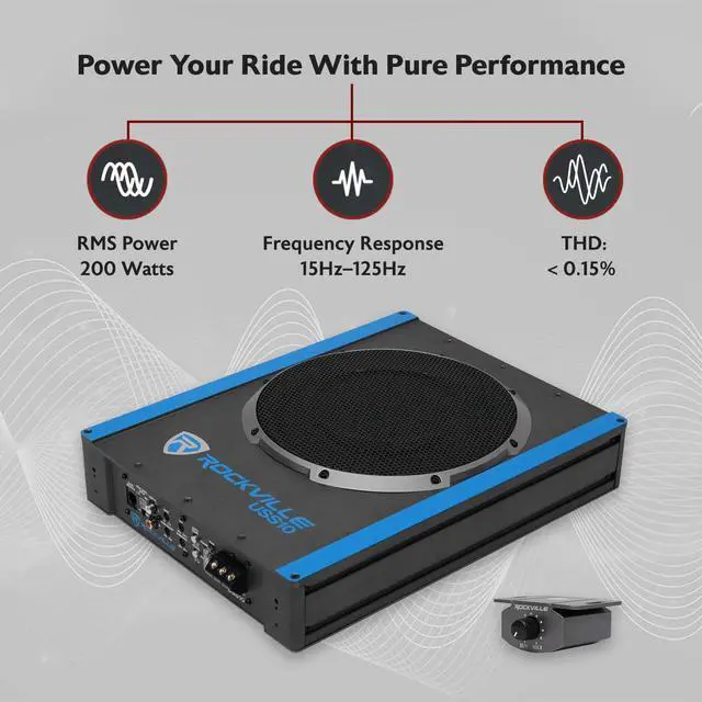 Alt view image 5 of 7 - USS10 10" Slim Under-Seat Active Powered Car/Truck Subwoofer | 800W Peak / 200W RMS, Bass Knob, CEA-2006 Compliant, RCA and High Level Inputs, Auto Turn-On, Built-In Amp, 2.9" Profile