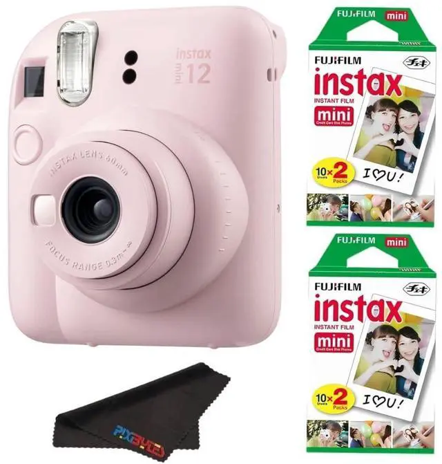 Main image of Instax Mini 12 Camera with Instant Mini Film and PixiBytes Microfiber Cleaning Cloth... (Blossom Pink, Camera + 2 Twin Pack)
