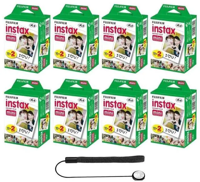 Main image of Instax Mini Instant Film for Mini Cameras, White, Credit Card Sized with Free Bonus Cap Keeper - (8 Twin Packs)