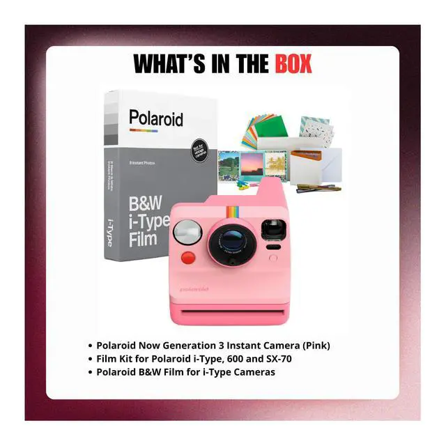 Alt view image 5 of 5 - Now Generation 3 Instant Camera (Pink) Bundle | Included accessories, (3 items)