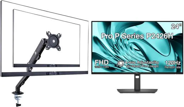 Main image of Pro P Series P2426H 24" FHD IPS Monitor, Swivel/Height/Pivot/Tilt | Anti-Glare, Flicker Free, VESA Mount (100 x 100mm), HDMI, DisplayPort, Dark Gray Color w/ErgoFlexy Single Mount Arm