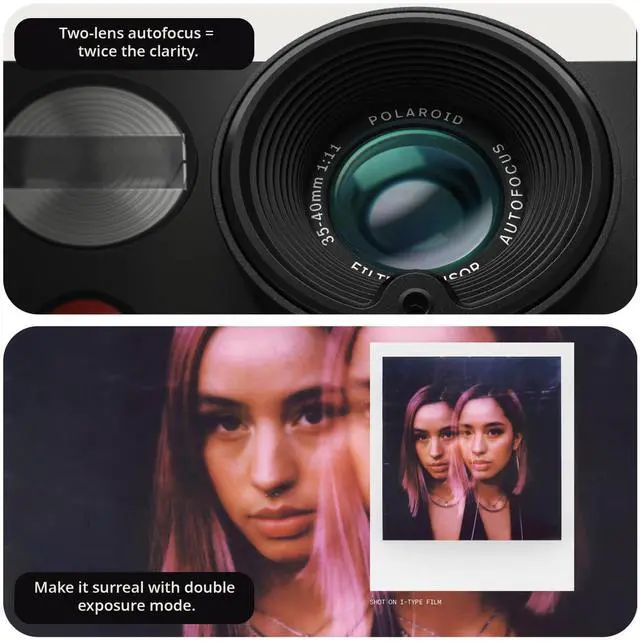 Alt view image 4 of 7 - Now Generation 3 Purple Analog Instant Camera Bundle | Built-in Tripod Mount, Accessories - Two-Lens AF System, Manual Mode, (17 items)