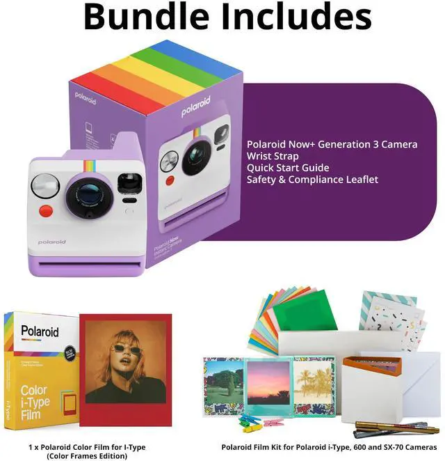 Alt view image 5 of 7 - Now Generation 3 Purple Analog Instant Camera Bundle | Built-in Tripod Mount, Accessories - Two-Lens AF System, Manual Mode, (17 items)