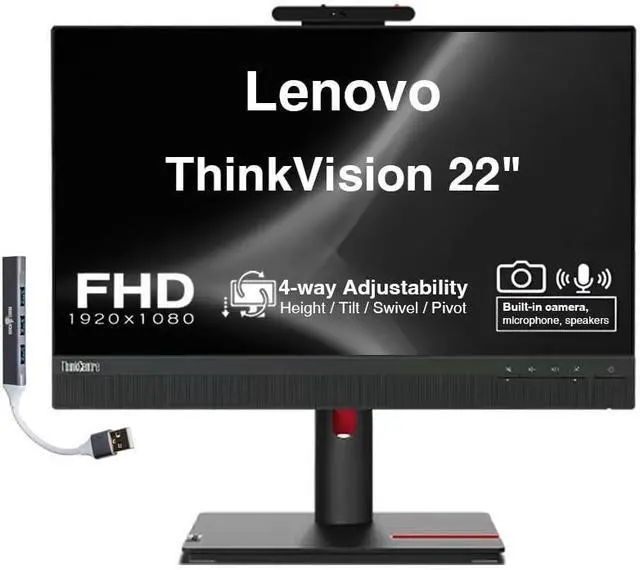 Main image of ThinkVision 22" FHD IPS Conferencing Monitor with 4ms Response Time | Anti-Glare, VESA Mount (100 x 100mm), Adjustable Height, Tilt, Swivel, Pivot, HDMI & Dockztorm USB Port Expander