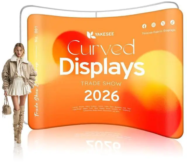Main image of Trade Show Backdrop Tension Banner Curved Tension Fabric Displays | 8x13 FT Custom H-D Printing Tension Fabric Backdrop 260g Heavy-Weight Trade Show Booth Tradeshow Backdrop