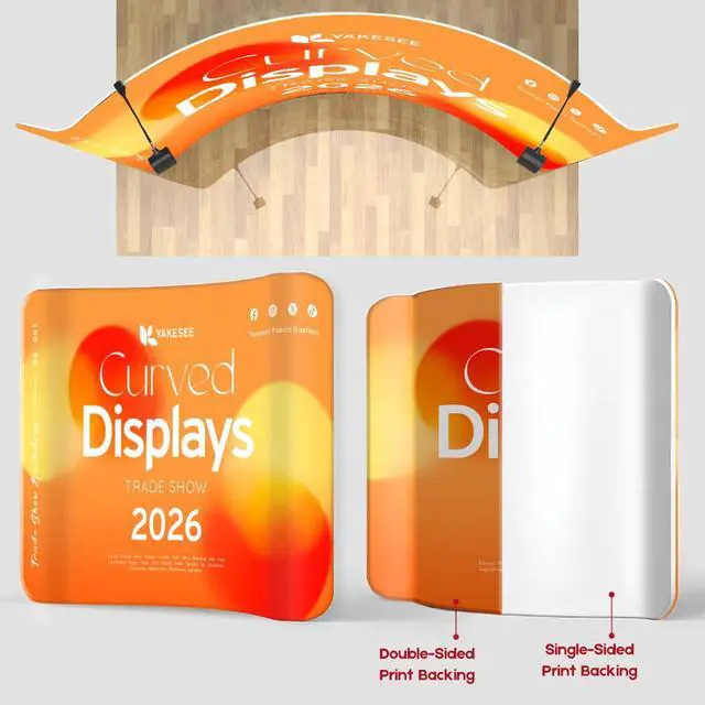 Alt view image 2 of 6 - Trade Show Backdrop Tension Banner Curved Tension Fabric Displays | 8x13 FT Custom H-D Printing Tension Fabric Backdrop 260g Heavy-Weight Trade Show Booth Tradeshow Backdrop