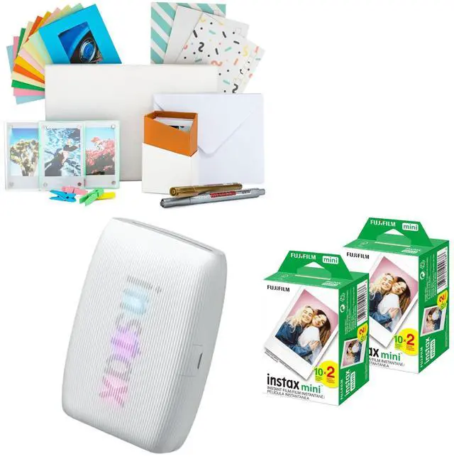 Main image of Instax Mini Link 3 Compact Smartphone Printer Bundle (Clay White) | Polaroid Film Kit, AiR Studio App, (4 items)