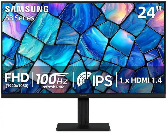 Main image of S3 24 inch IPS LED FHD (1920x1080) Monitor, 100Hz Refresh Rate, 5ms, Eye Care, Flicker-Free, Game Mode, Slim Design, HDMI & VGA, Tilt Adjustment, Black