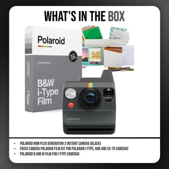 Alt view image 7 of 7 - Now Generation 3 Instant Camera Bundle (Black) | Two-Lens Autofocus System, W Film for i-Type Cameras, Built-in Tripod Mount, (3 items)