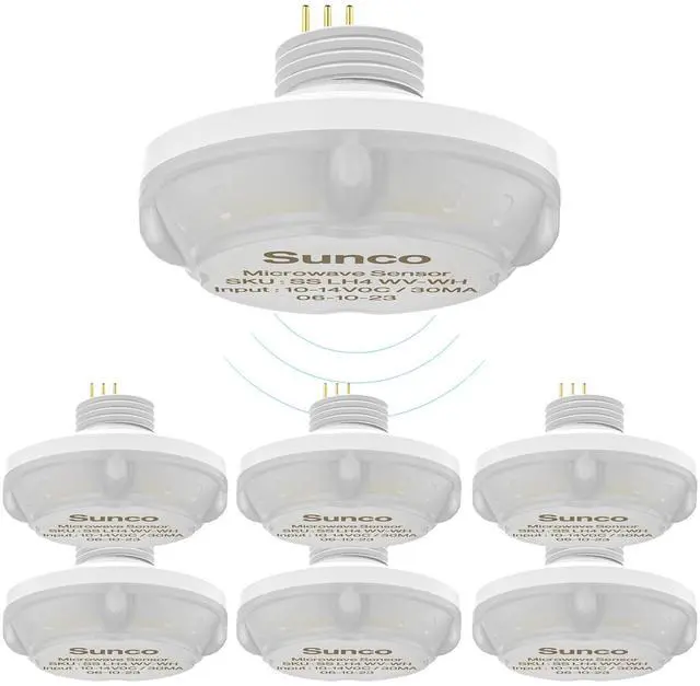 Main image of Sunco 6 Pack Occupancy Motion Sensors for LED Linear High Bay Lights | 360 Degree Microwave Detection, 50FT Ceiling and 65FT Wall Range, White, Wet Rated, Automatic Commercial Lighting Control