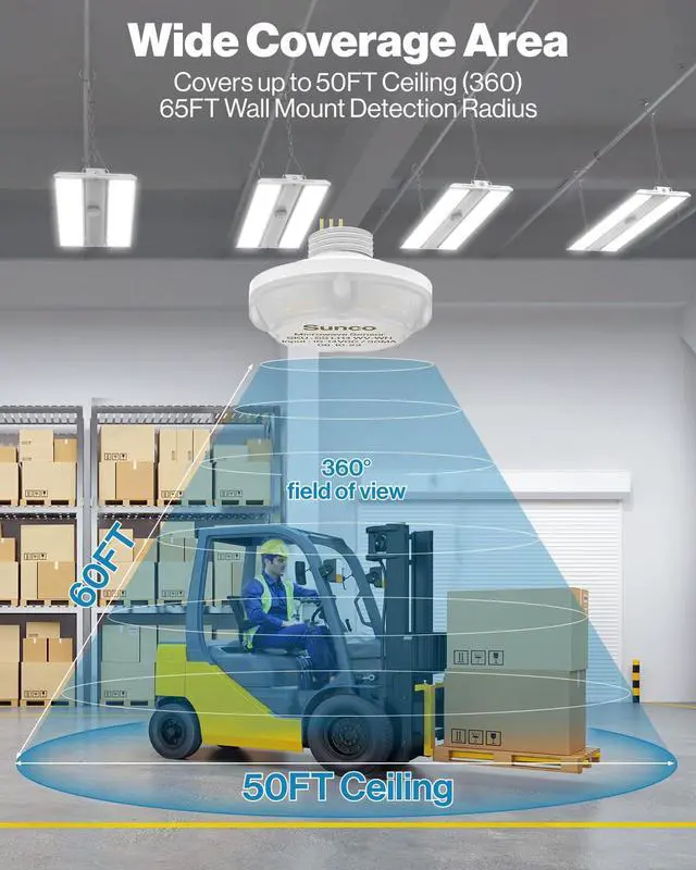 Alt view image 6 of 6 - Sunco 6 Pack Occupancy Motion Sensors for LED Linear High Bay Lights | 360 Degree Microwave Detection, 50FT Ceiling and 65FT Wall Range, White, Wet Rated, Automatic Commercial Lighting Control
