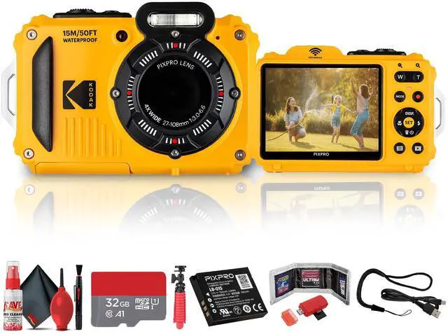 Main image of PIXPRO WPZ2 Digital Camera (Yellow) | Waterproof, Shockproof & Dustproof Camera with 16MP Sensor, 1080p Video & 4X Optical Zoom | for Travel & Outdoor use + 32GB Card + Vlogger Tripod + More