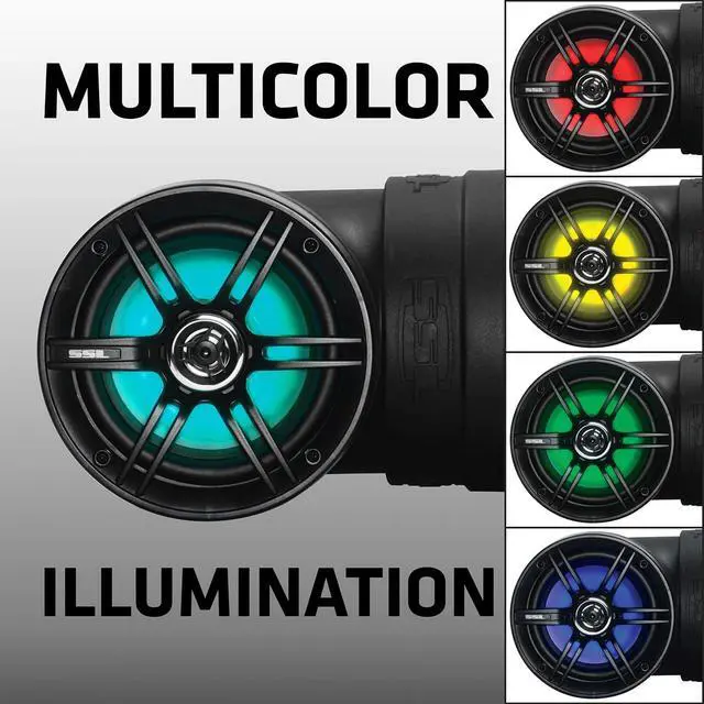 Alt view image 2 of 7 - BTB6L ATV UTV Sound System - 6.5 Inch Speakers, 1 Inch Tweeters, Full Range, IPX5 Weatherproof, Bluetooth, Built-in Amplifier, Multicolor Illumination, Golf Cart Compatible