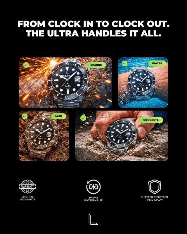 Alt view image 3 of 7 - Ultra Rugged Smart Watch for Men, Bluetooth Calling, 30-Day Battery Life, IP69K Water Resistant, Fitness Tracker with Heart Rate & Sleep Monitor, Compatible with iPhone & Android