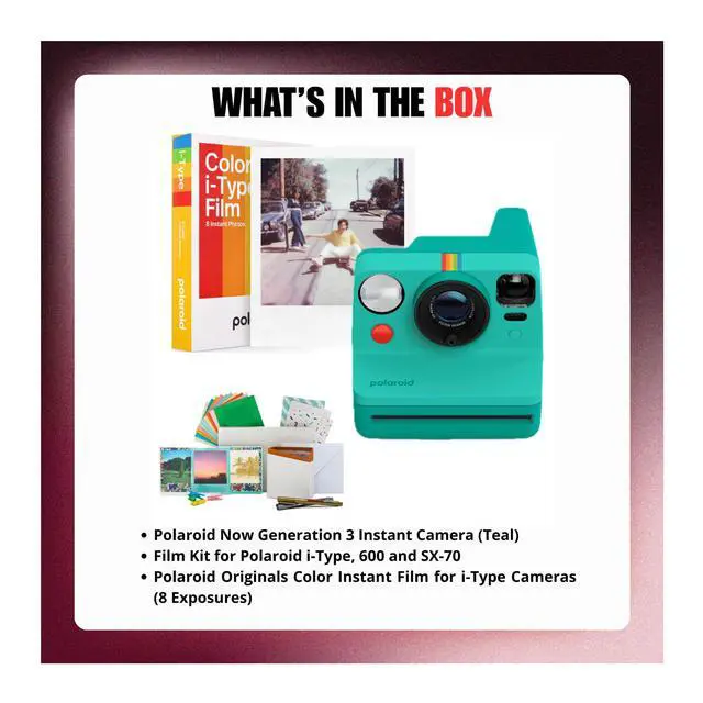 Alt view image 6 of 6 - Now Generation 3 Instant Camera (Teal) Bundle | Includes Now Gen 3 Plus 8-Exposure I-Type Film, USB-C Rechargeable, 2-Lens Autofocus, Tripod Mount