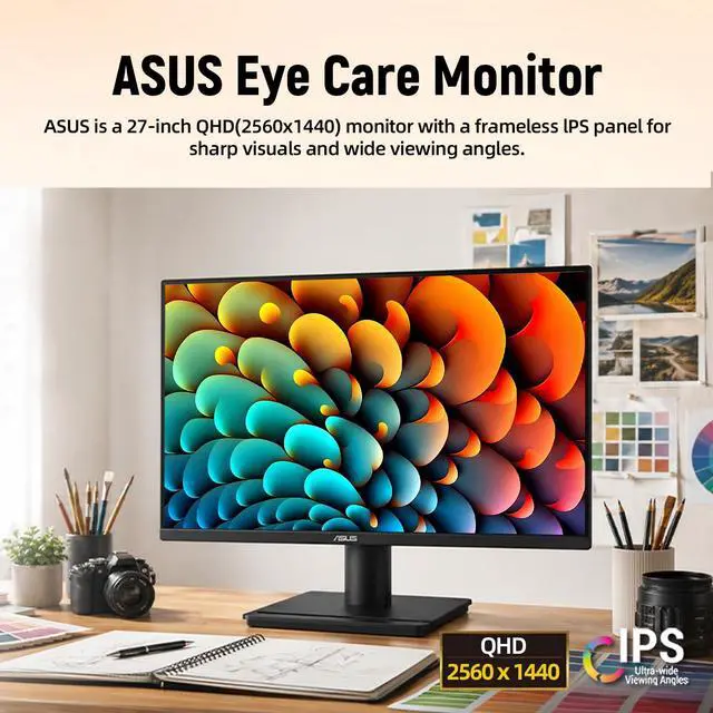 Alt view image 2 of 7 - 27 inch 1440p Monitor, QHD(2560 x 1440), 75Hz, 1ms MPRT, 99% sRGB, Adaptive-Sync, HDMI, DisplayPort, VGA, Built-in Speakers, Low Blue Light, Eye Care, Flicker-Free, VESA Mountable