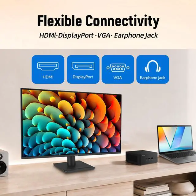Alt view image 6 of 7 - 27 inch 1440p Monitor, QHD(2560 x 1440), 75Hz, 1ms MPRT, 99% sRGB, Adaptive-Sync, HDMI, DisplayPort, VGA, Built-in Speakers, Low Blue Light, Eye Care, Flicker-Free, VESA Mountable