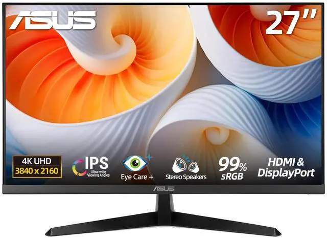 Main image of 27 inch 4K Monitor, UHD(3840 x 2160), IPS, 75Hz, HDR10, Adaptive Sync, Eye Care Plus, DisplayPort, HDMI, Built-in Speakers, DisplayWidget Center, Blue Light Filter, Flicker-Free, VESA Mountable
