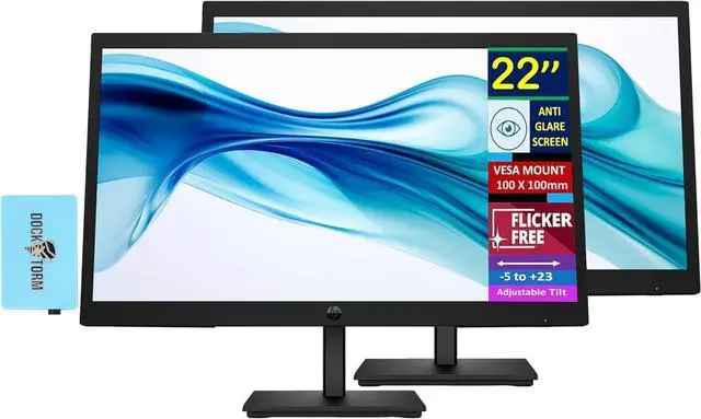 Main image of 22" Series 3 Pro 322pv FHD Monitor with 5 ms Response Time (2-Pack) | Anti-Glare, Flicker Free, VESA Mount (100x100mm), HDMI, VGA & Dockztorm USB Hub, Black (9U5A2AA#ABA) (2026 Latest Model)