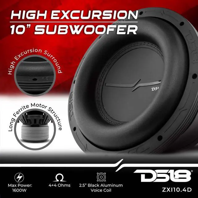Alt view image 2 of 7 - ZXI10.4D 10 Inches High Excursion Car Audio Subwoofer 1600W Watts Dual Voice Coil 4-Ohm 4 Magnets (1 Speaker), Black
