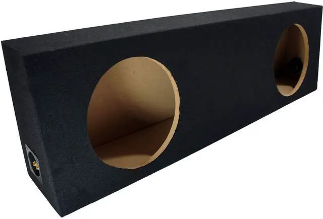 Main image of Dual 12 Inch Subwoofer Box Regular Cab Truck Sub Enclosure 5/8" MDF - ASC | 2 woofer wedge design, angled behind-seat fit, empty speaker housing for your drivers, durable dense build, black finish