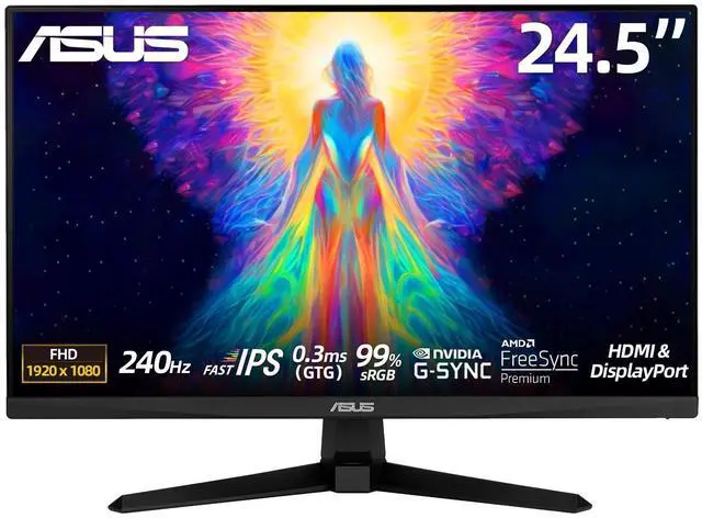 Main image of TUF 24.5" Gaming Monitor, FHD 1080p, Fast IPS, 240Hz, 0.3ms, AMD FreeSync Premium, G-SYNC Compatible, 99% sRGB, ELMB Sync, DisplayPort, HDMI, Eye Care, DisplayWidget, Gaming AI, Tilt Adjustment