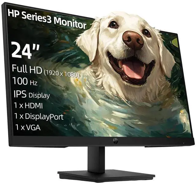 Main image of 23.8 Inch IPS Monitor, Full HD 1080p Display, 100Hz Refresh Rate, 5ms Response Time, HDMI, DisplayPort, VGA, VESA Wall Mountable, Anti-Glare Screen, Tilt Adjustable Stand, Black