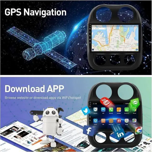 Alt view image 2 of 7 - Double Din Car Stereo for Jeep Compass Patriot 2010-2016 10 Inch HD Touch Screen Android 13 Car Audio Multimedia Receiver with CarPlay Android Auto GPS Radio Navigation Bluetooth Camera(2+32G)