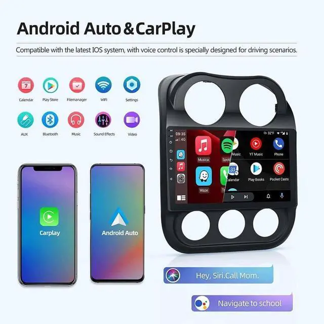 Alt view image 4 of 7 - Double Din Car Stereo for Jeep Compass Patriot 2010-2016 10 Inch HD Touch Screen Android 13 Car Audio Multimedia Receiver with CarPlay Android Auto GPS Radio Navigation Bluetooth Camera(2+32G)