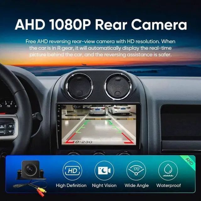 Alt view image 3 of 7 - Double Din Car Stereo for Jeep Compass Patriot 2010-2016 10 Inch HD Touch Screen Android 13 Car Audio Multimedia Receiver with CarPlay Android Auto GPS Radio Navigation Bluetooth Camera(2+32G)