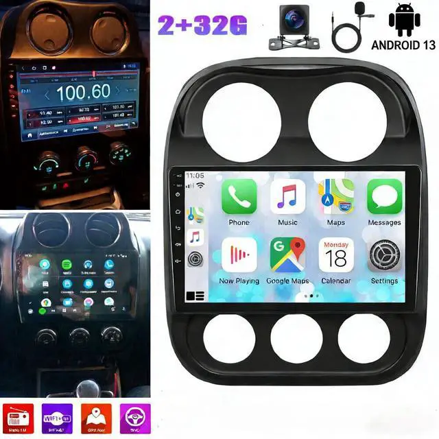 Alt view image 5 of 7 - Double Din Car Stereo for Jeep Compass Patriot 2010-2016 10 Inch HD Touch Screen Android 13 Car Audio Multimedia Receiver with CarPlay Android Auto GPS Radio Navigation Bluetooth Camera(2+32G)