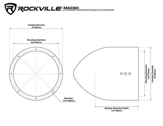 Alt view image 6 of 7 - DMAC80B Dual 7.7" Black Wakeboard Tower Speaker Enclosure | 6061 Aluminum, 100% Waterproof, Internally Wired, Fits 2"-2.5" Towers, Mounting Hardware Included, 7.4" Mounting Depth