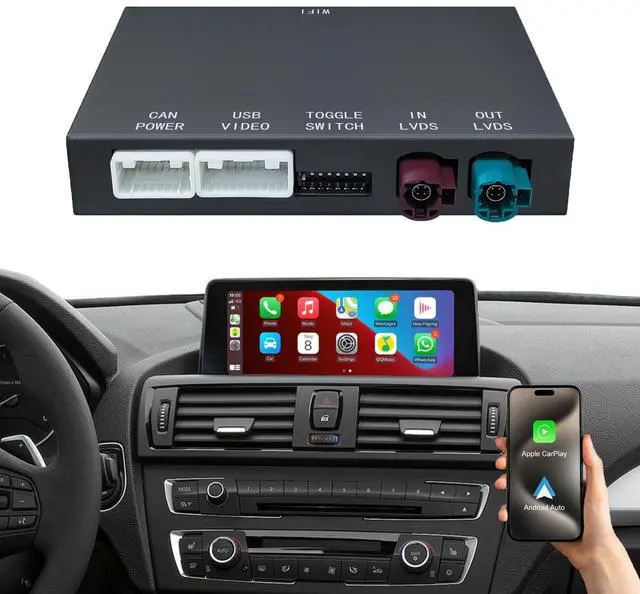 Main image of Wireless CarPlay Android Auto Retrofit for BMW NBT System 2012-2016, 6-Pin LVDS Decoder Box with OEM Control Mirror Link Backup Camera DSP Plug and Play
