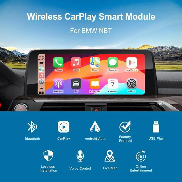 Alt view image 6 of 7 - Wireless CarPlay Android Auto Retrofit for BMW NBT System 2012-2016, 6-Pin LVDS Decoder Box with OEM Control Mirror Link Backup Camera DSP Plug and Play
