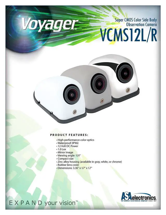 Alt view image 2 of 3 - VCMS12LGPR Model VCMS12L Super CMOS Color Side Body Camera for Vehicles Left Side with Rubber Lens Cover, Waterproof (IPX6), Zinc Alloy Housing in Gray Color, Replaces VCMS36 and VCCSID