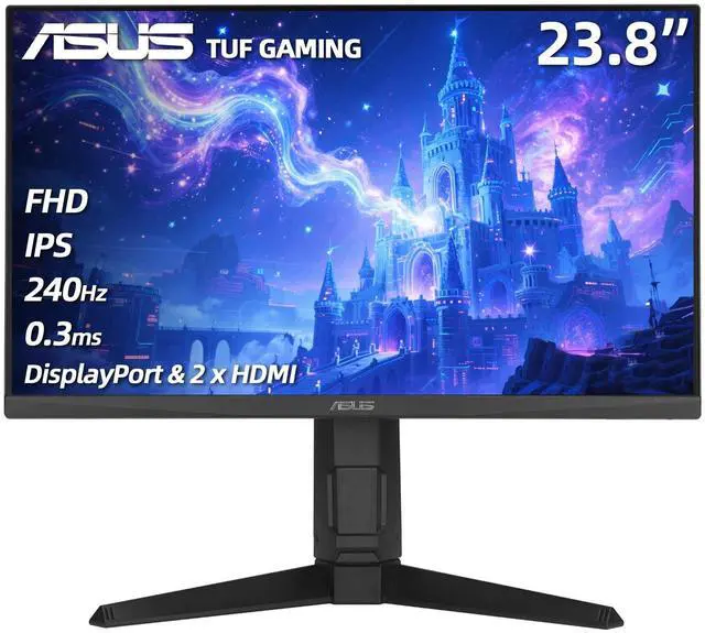 Main image of TUF Gaming 24" FHD Monitor, 240Hz, 0.3ms, Fast IPS, 99% sRGB, G-SYNC Compatible, ELMB, AMD FreeSync, Gaming AI, DisplayWidget, DisplayPort & 2 x HDMI, Height/Tilt/Pivot/Swivel, VESA, Black