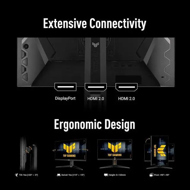 Alt view image 3 of 7 - TUF Gaming 24" FHD Monitor, 240Hz, 0.3ms, Fast IPS, 99% sRGB, G-SYNC Compatible, ELMB, AMD FreeSync, Gaming AI, DisplayWidget, DisplayPort & 2 x HDMI, Height/Tilt/Pivot/Swivel, VESA, Black