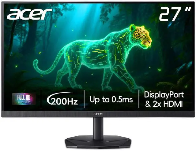 Main image of 27" FHD Gaming Office Monitor, 200Hz Refresh Rate, 0.5ms, Tilt Adjustable, AMD FreeSync, VESA Mountable, ZeroFrame Design, DisplayPort & 2 x HDMI - Black