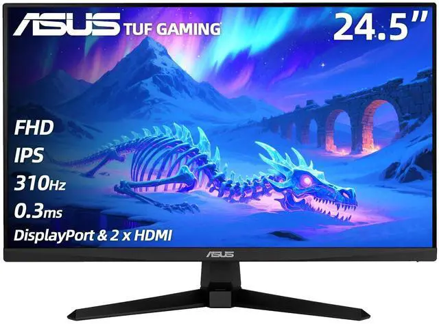 Main image of TUF Gaming 24.5" FHD Monitor, 310Hz, 0.3ms, IPS, G-SYNC Compatible, FreeSync Premium, Extreme Low Motion Blur Sync, 99% sRGB, DisplayPort & 2 x HDMI, Height/Tilt/Pivot/Swivel, Gaming AI, Black