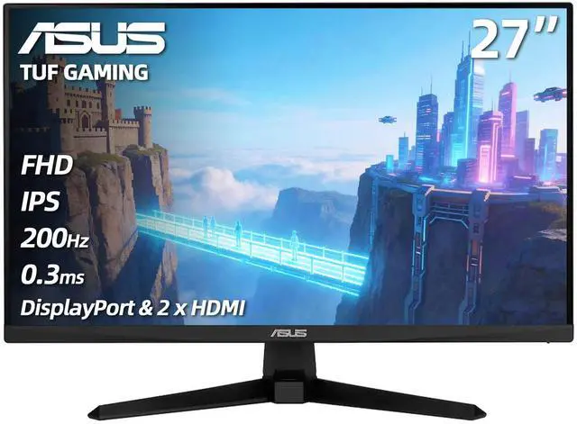 Main image of TUF Gaming 27" FHD Monitor, 200Hz, 0.3ms, Fast IPS, 99% sRGB, G-SYNC Compatible, ELMB, Gaming AI, AMD FreeSync, Low Blue Light, DisplayPort & 2 x HDMI, Tilt, VESA, Black